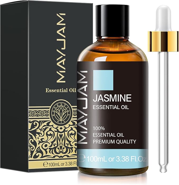 Jasmine Essential Oil with Glass Dropper, MAYJAM Pure Essential Oils for Diffusers for Home, Jasmine Oil for Soap Making, Candle Making, 3.38FL.OZ - Bloomnest