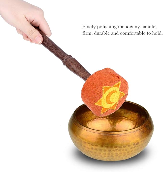 Hard Wood Felted Striker, Handmade Hard Wood Multi-Purpose Tibetan Buddhism Singing Bowl Mallet Striker Stick for Meditation Chakra Healing Prayer and Yoga (Orange) - Bloomnest