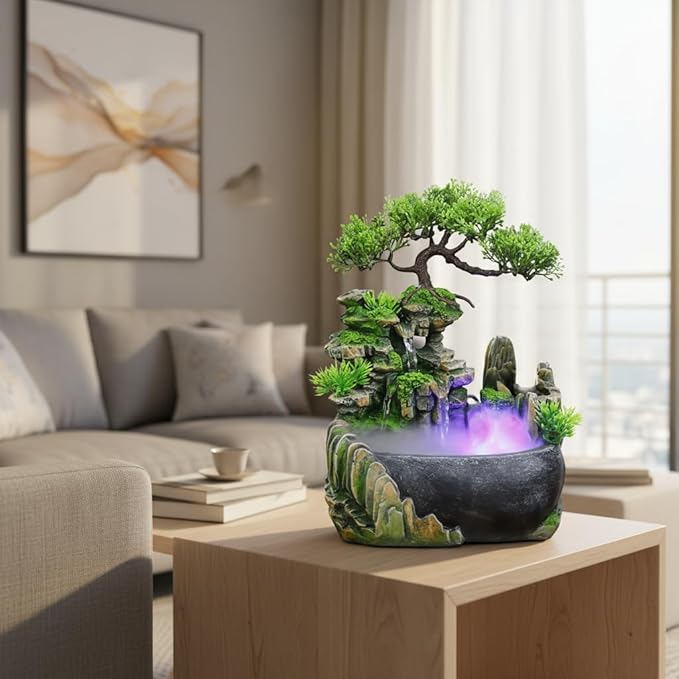 Rockery Stream Tabletop Fountain, Zen Meditation Indoor Waterfall Feature with Automatic Pump and Switch, Desktop Fountain for Home Office Bedroom Decoration (A) - Bloomnest