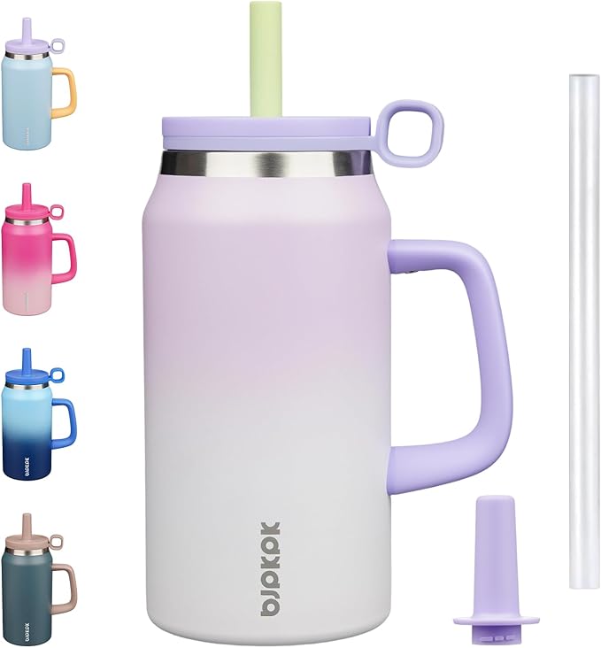 BJPKPK 50oz Insulated Tumbler with Handle Stainless Steel Travel Coffee Mug With Lid Reusable Large Water Bottle with Straw,Purple Pearl - Bloomnest