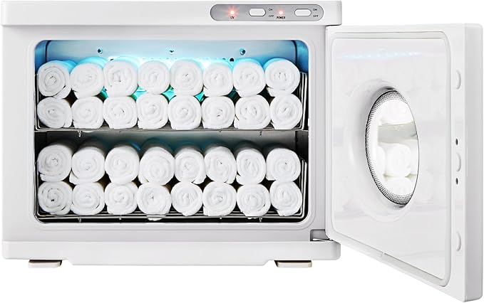 VEVOR 23L Large Capacity Hot Warmers with See Through Window, Two Stainless Steel Racks, Holds up 50-60 Towels, 2-in-1 Quick and All-Round Heating for Facials, SPA, Massage, Salon, White - Bloomnest
