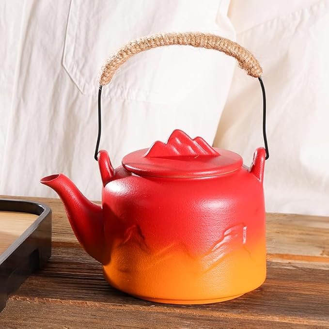 LURRIER Gongfu tea sets, Portable Ceramic TeaSet, Asian Tea sets for adult, Tea Gift sets, Grey leather case, Portable Travel Bag,Home,Gifting,Outdoor and Office(Red and Orange) - Bloomnest