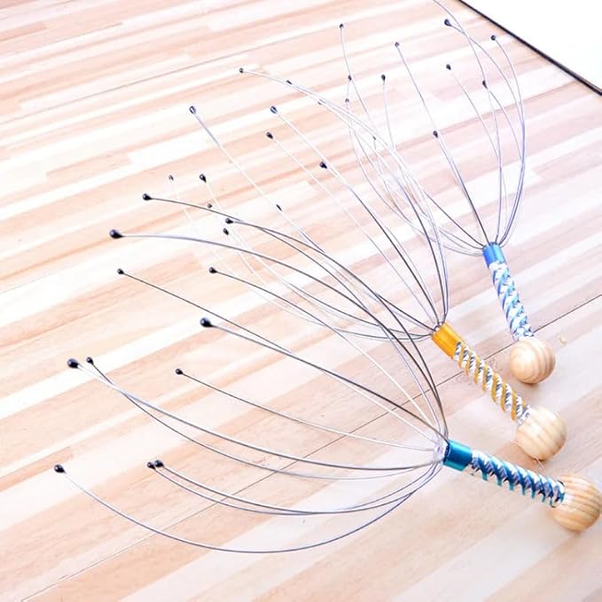 Octopus Head Massager, Manual Scalp Scratcher, Stainless Steel Claws, Wood Handle, Stress Relief, Non-Electric, Random Color 1pc Random Color Bloomnest