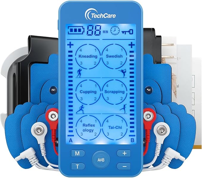 Tens Unit Plus 24 Rechargeable Electronic Pulse Massager Machine Multi Mode Device with All Accessories (Blue)