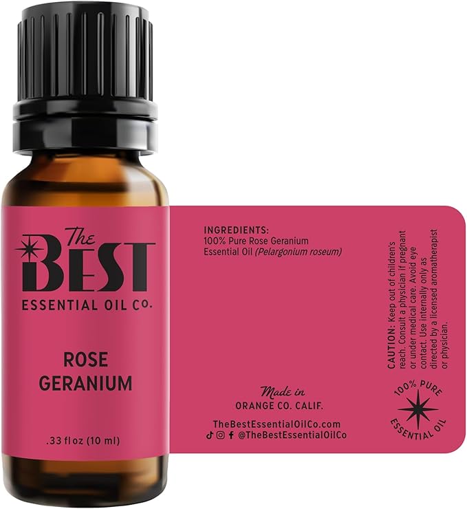The Best Rose Geranium Essential Oil- Premium Grade- 100% Pure & Natural for Aromatherapy, Diffuser, Spa, Massage, Air Freshener- 10 ml (.33 fl oz) - Bloomnest