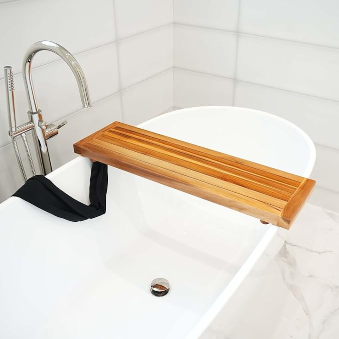 EcoDecors, 34 inch, Bath Tray for Tub, Bath Tub Tray Wood, Bathtub Table, Caddy for Bathtub in Natural Teak - Bloomnest