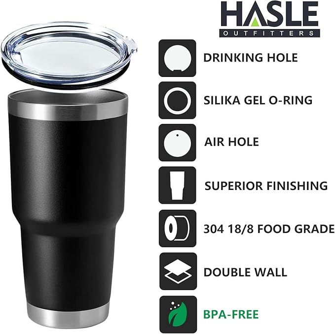 HASLE OUTFITTERS 30oz Stainless Steel Tumbler, Double Wall Vacuum Insulated Travel Mug Tumbler, Durable Insulated Coffee Mug, Gift Box Set (Black, 4) - Bloomnest