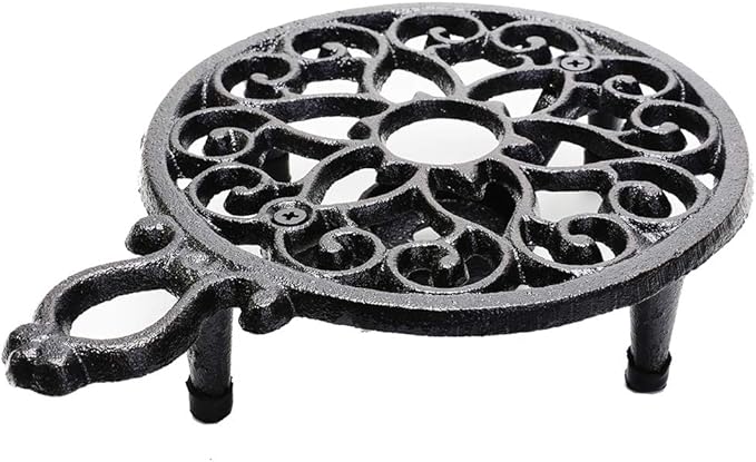Sungmor Cast Iron Teapot Warmer Dish Cups Heater Pot Trivet - Rustic & Graceful Pattern Design with Tealight Holder - Heavy Duty & Decorative Candle Holder Stands for Heat Food Coffee Milk or Tea - Bloomnest