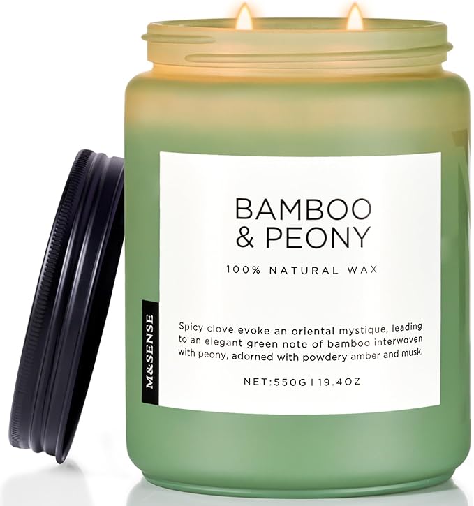 M&SENSE Bamboo Peony Spring Large Candles for Home Scented 19.4oz 110 Hour Long Lasting Burn Natural Organic Soy Candle Gifts for Women, Fresh Smelling Aromatherapy Gifts for Stress Relief - Bloomnest