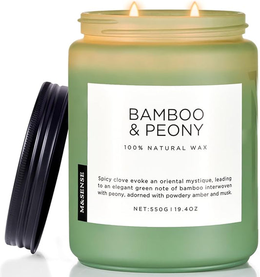 M&SENSE Bamboo Peony Spring Large Candles for Home Scented 19.4oz 110 Hour Long Lasting Burn Natural Organic Soy Candle Gifts for Women, Fresh Smelling Aromatherapy Gifts for Stress Relief - Bloomnest