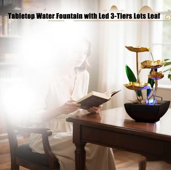 Tabletop Water Fountain Meditation: USB Desktop Sleep Waterfall - Desktop Fountains for Meditation Relaxation for Bedroom Living Room Office Yellow