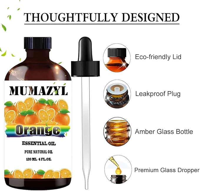 Sweet Orange Essential Oil, Sweet Orange Oil 4 Fl Oz 120ML for Diffuser Humidifier Yoga Cleaning DIY Candle Soap Making Essential Oils - Bloomnest