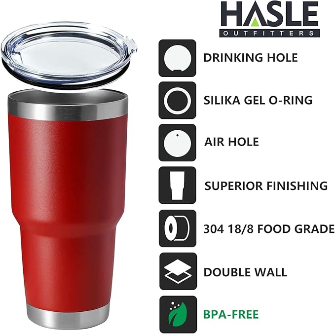 HASLE OUTFITTERS 30oz Stainless Steel Tumbler, Double Wall Vacuum Insulated Travel Mug Tumbler, Durable Insulated Coffee Mug, Gift Box Set (Red, 8)