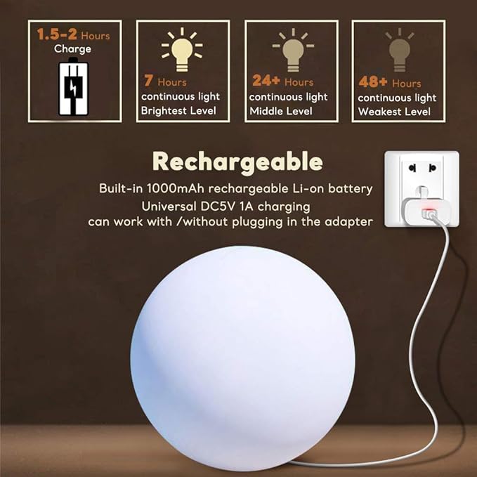 12-Inch LED Ball Light, Changing Glowing Orb Light with Remote, Soft Dimmable Globe Floor Lamp, Rechargeable Globe Mood Lamp, Waterproof Decorative Cordless Night Lights for Home Bedroom Nursery Patio - Bloomnest