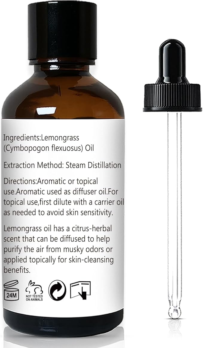 Lemongrass Essential Oil 1 Oz – 100% Pure Natural Lemongrass Oil for Diffuser, Skin, Body, Spray, Massage & DIY, Fresh Citrus Aroma - Bloomnest