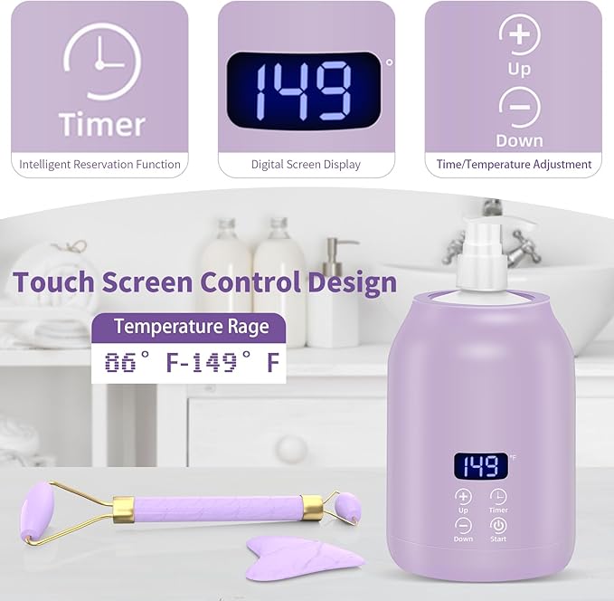 Yofuly Oil Warmer for Massage with Face Roller Set, Professional Oil Warmer Heater for Massage Therapy with Two Bottles, Purple Body Lotion Heated Dispenser and Gua Sha Tools, Gift for Women - Bloomnest