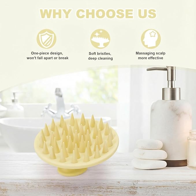 Silicone Scalp Massager Shampoo Brush, Scalp Brush for Hair Growth & Dandruff Removal, Hair Scrubber Scalp Stimulator Exfoliator Brush with Soft Bristles for Wet Dry Scalp Care (Light Yellow) Meartchy