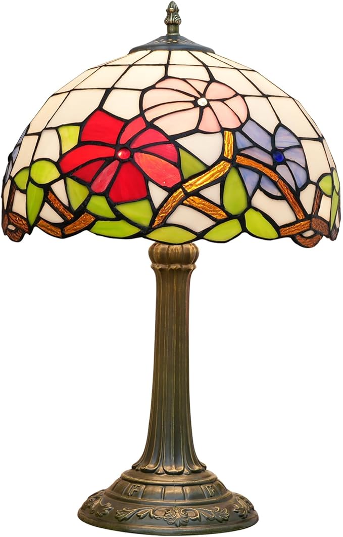 Tiffany Lamp Stained Glass lamp Bedside Table Lamps for Living Room Bedroom Dorm Kitchen Home Decor Festival Birthday Gift,12 inches Morning Glory - Bloomnest