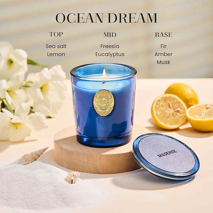 M&SENSE Natural Summer Soy Candle | Ocean Dream & Blule | 9.2 oz, 50H Burn Time | Luxury Scented Candle for Relaxation, Gifting, Home Décor | Ideal for Bedroom, Office, Party Ambiance - Bloomnest