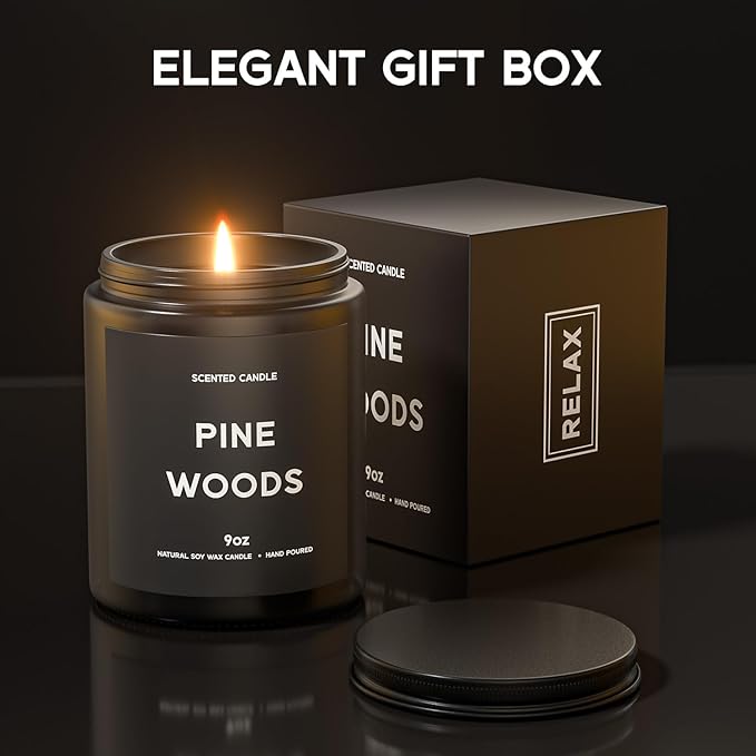 Pine Woods Candle, 9oz Scented Candle for Men, Scented Candles for Home, Gifts for Men, Personalized Blessing Minimalist Men's Gifts - Bloomnest