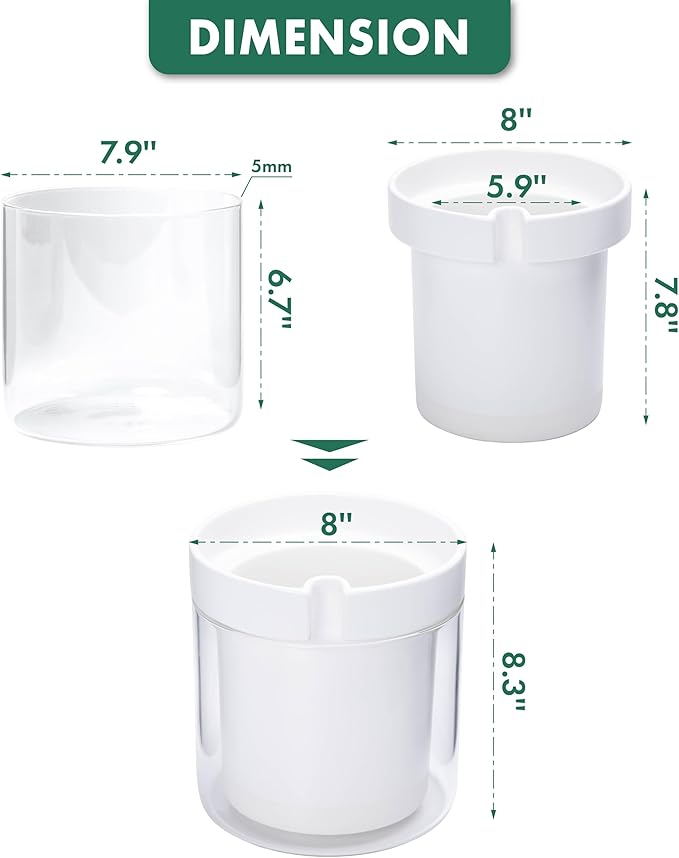Phoenix Vine 8 Inch Self Watering Planter, White Terracotta Clay Pot with Glass Reservoir for Indoor Plants, Herbs, Flowers, Set of 1, 52-B-H-1 - Bloomnest