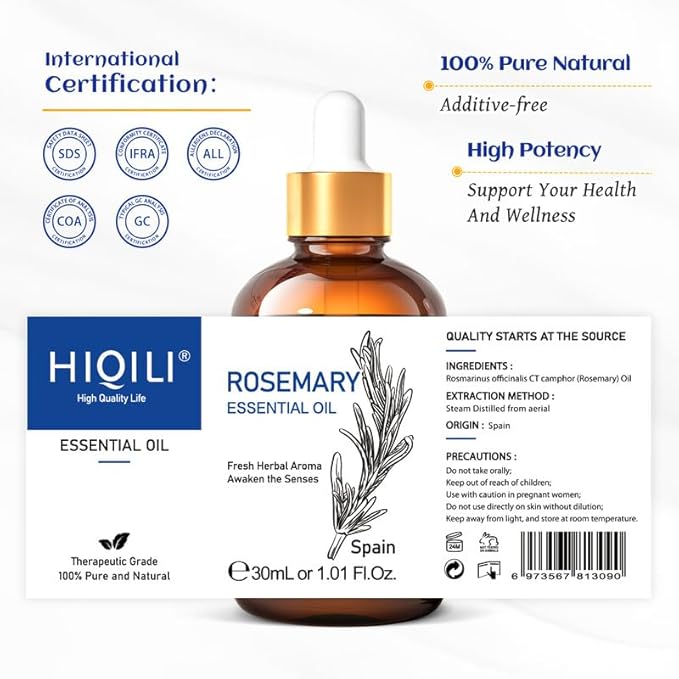 HIQILI Rosemary Essential Oil, Add to Shampoo & Conditioner, 100% Pure & Natural - 1 FI Oz - Bloomnest