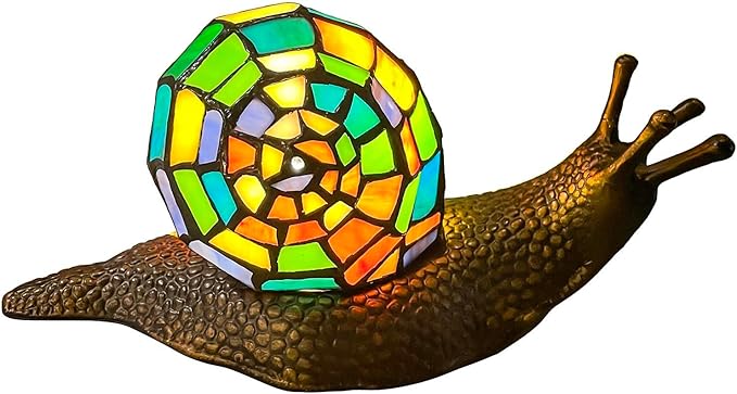 Bieye L13003 Land Snail Tiffany Style Stained Glass Accent Table Lamp for Home Decoration (Multicolor, 10" D x 5" W x 5" H) - Bloomnest