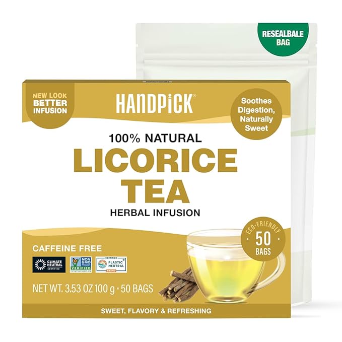 HANDPICK, Licorice Root Tea Bags (50 Count, 2g/tea bag) Licorice Tea | Non-GMO, Caffeine Free | Goodness of Cinnamon, Blackpepper, Clove, Cardamom & Ginger - Bloomnest