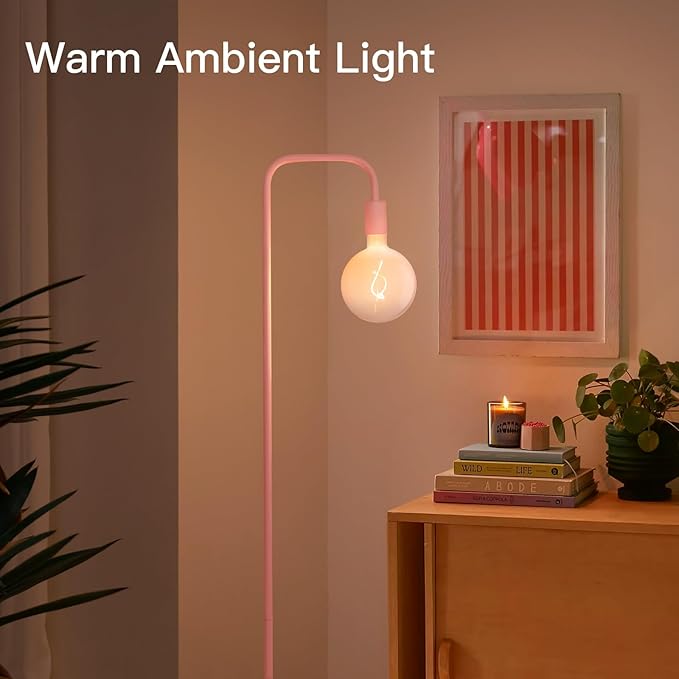 ONEWISH Pink Floor Lamp for Bedroom, Cute Standing Lamp with LED Bulb, Translucent Pink Globe Glass 2700k Warm Lighting. Globe Floor Lamp for Livingroom, Bedroom,Office - Bloomnest