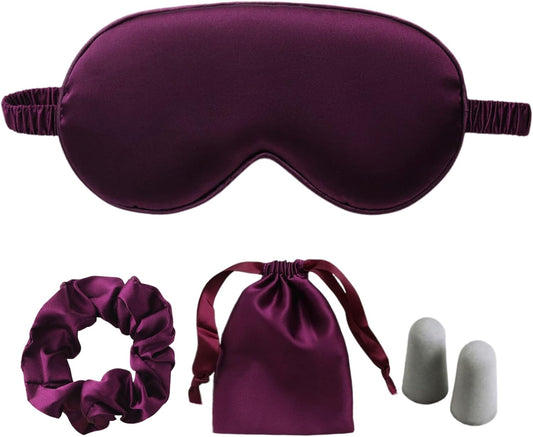 Silk Satin Sleeping Eye Mask, Dark Purple Sleep Eye Mask Night Blindfold for Women and Men, Soft Breathable Blackout Eyeshade Eye Cover for Travel, Wedding Bridesmaid Gift