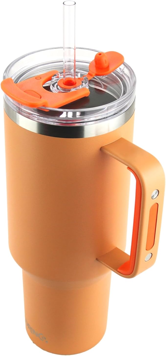 Drinco 40oz 30 oz Tumbler with Handle, Straw Lid, Insulated Stainless Steel Travel Mug Water Bottle Ice Coffee Cup For Cold and Hot, BigSur (30oz Cantagloupe) - Bloomnest