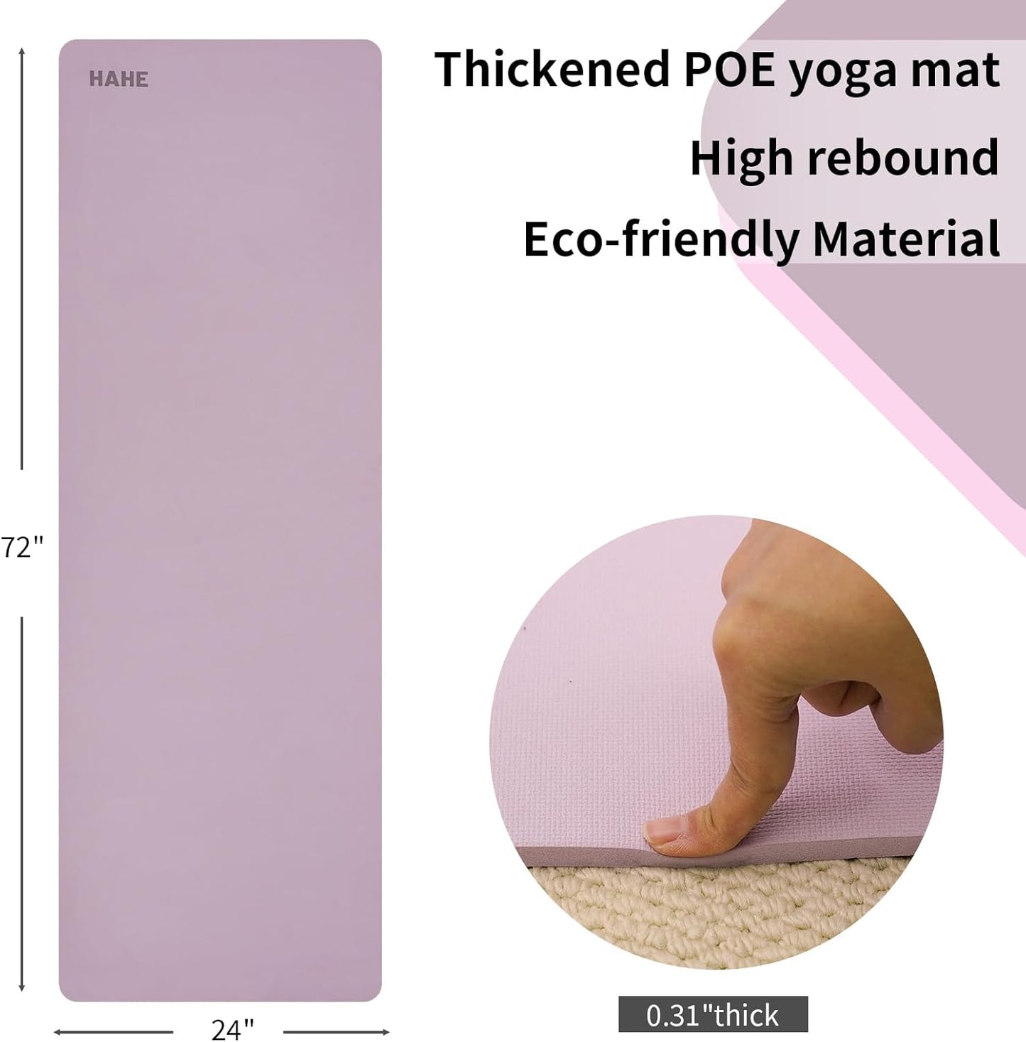 HAHE Yoga Mat Thick (8MM,1/3"), Eco-Friendly POE Non Slip Yoga Mat, High Rebound & Shock Absorption, Anti-Tear & Sweat-Resistant for Yoga, Fitness, Home, Workouts, Large Pilates Mats 72"x24" with Carrying Strap