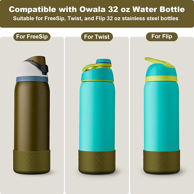 2PCS Silicone Water Bottle Boot for Owala 24oz 32oz 40oz, Anti-Slip Protective Sleeve Bottom Bumper Protector for FreeSip, Twist, and Flip Stainless Steel Water Bottles Alwenid