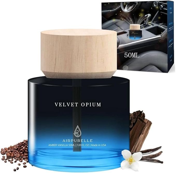Car Air Freshener 50ML (1.7 FL OZ) Car Air Fresheners Diffuser, Amber Vanilla Fragrance Oil Car Air Freshner, 180+ days Long Lasting Car Perfume, Wooden Cup Design, Made in USA - Bloomnest
