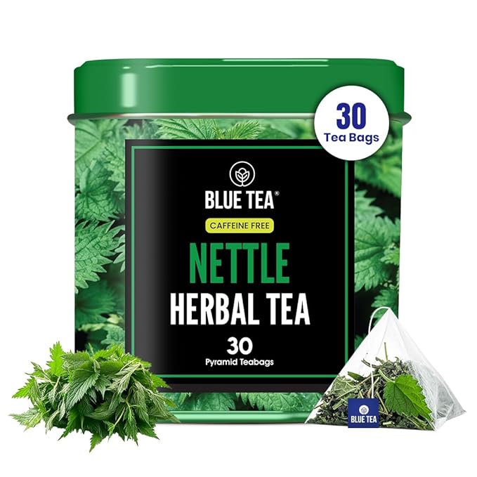 BLUE TEA - Nettle Tea - 30 Count - Plant Based Pyramid Tea Bag | Supports Joint Health & Overall Wellness | Herbal Tea - Caffeine Free - Calming Tea - Vegan - Non-Bitter | Leaf Based | Tin Pack - Bloomnest