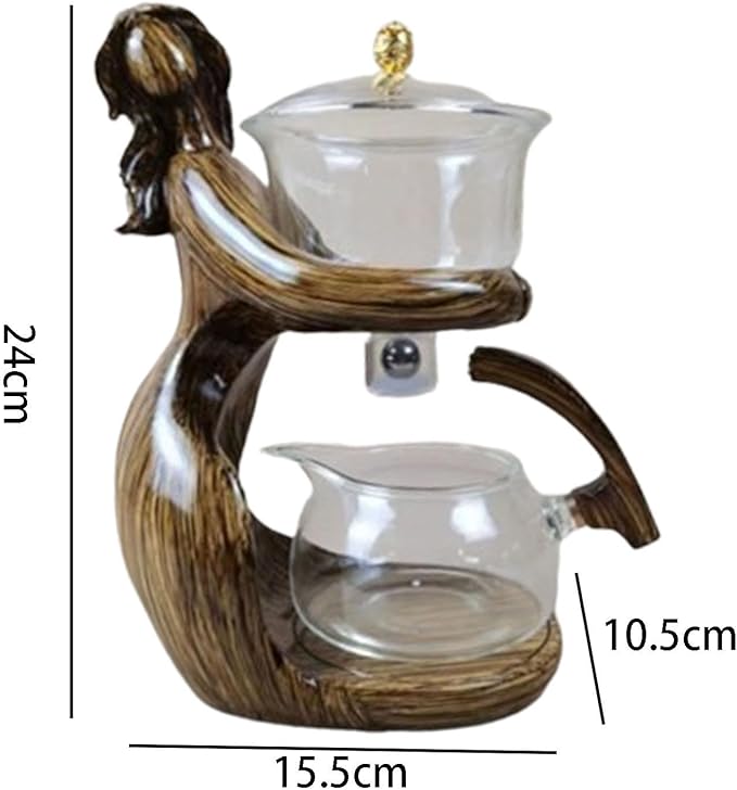 Magnetic Teapot Tea Pot Set Tea Maker Semi Automatic Kungfu Glass Tea Set Tea Infuser Pot for Holiday Gifts Father's Day Home, Brown, 15.5cmx10.5cmx24cm