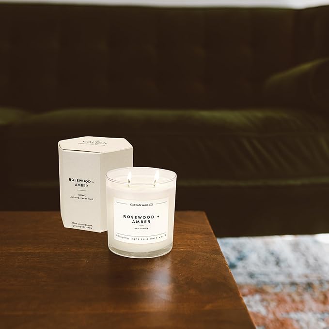 Calyan Wax Co. 2 Wick Candle, Rosewood + Amber Scented Candle, 37 Hour Burn Time, Aromatherapy Soy Candles, Non Toxic & Vegan Soy Wax, Glass Tumbler Scented Candles, 12.5oz - Bloomnest