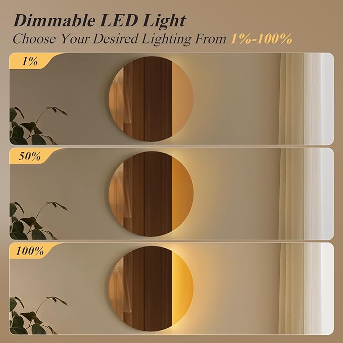 ONEWISH LED Wall Sconce, Dimmable Mirror Wall Lamp,16.93 inch Round Wall Lights for Bedroom with Memory Function, Wall Lamps for Living Room Entryway, Bronze - Bloomnest