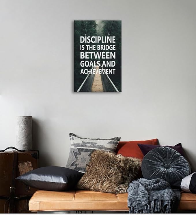 Motivational Wall Art Discipline Is The Bridge Between Goals And Achievement Inspirational Painting Prints on Canvas Modern Inspiring Posters Prints Artwork Home Office Wall Decor [12''W x 18''H] - Bloomnest