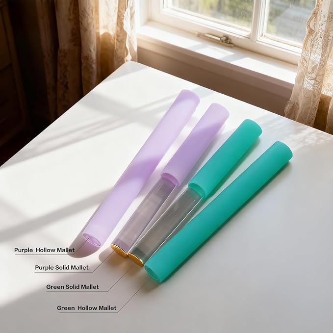 4 Pcs Singing Bowl Mallet Set Includes Solid and Hollow Acrylic Silicone Rubber Striker Mallet for Playing Quartz Crystal Singing Bowls with Bundle Pocket(PurpleGreen) - Bloomnest