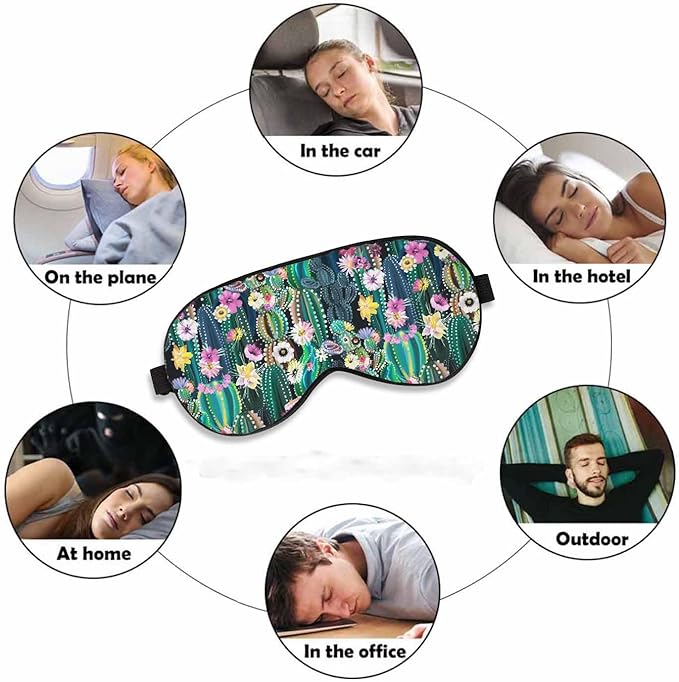 Blooming Cactus Sleep Eye Mask Cacti Succulents Colorful Abstract Cactuses Flowers Florals Men Women Sleep Mask with Adjustable Strap Eye Cover Eye Shade for Travel, Nap,Meditation - Bloomnest