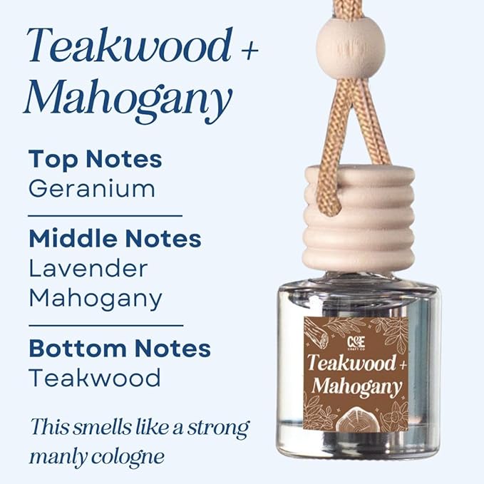 C&E Craft Co Hanging Car Air Freshener Diffuser 2 Pack, Long Lasting Fragrance Oil Car Freshener, Glass Bottle Auto Air Freshener, Made in USA (Apple & Mahogany + Teakwood & Mahogany) - Bloomnest