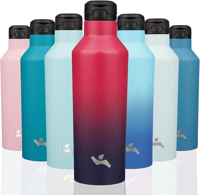 Insulated Water Bottle with Straw,25 OZ Double Wall Vacuum Stainless Steel Water Flask with 2 Lids,Glamour Red - Bloomnest