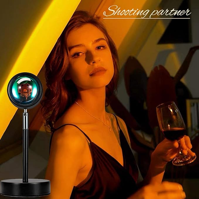 Balkwan Sunset Lamp Projection Rotation Rainbow Lamp Led Romantic Visual Led Light Network Red Light with USB Modern Floor Stand Night Light Living Room Bedroom Decor (Sunset Red) - Bloomnest