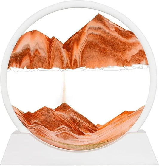 BGFJYUK Moving Sand Art Picture in Motion, Round Glass 3D Deep Sea Sandscapes with Display Flowing Sand Frame for Relaxing Desktop Home Office Work Décor for Kids Adults (White Frame Orange,7inch) - Bloomnest