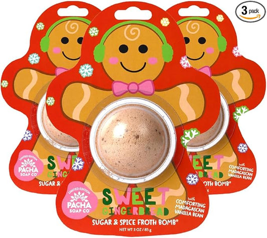 PACHA SOAP Co. Holiday Bath Bomb Card 3 Pack, Sweet Gingerbread - Scents of Sugar and Spice, Moisturizing, Naturally Derived & Handcrafted in The USA - Bloomnest