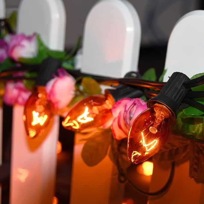 GOOTHY 25 Pack C7 Orange Halloween Light Bulbs, C7 Clear Orange Replacement Light Bulbs E12 Candelabra Base Bulbs for Halloween Christmas Outdoor String Lights Candles, Night Lights Bulbs 5W 120V - Bloomnest