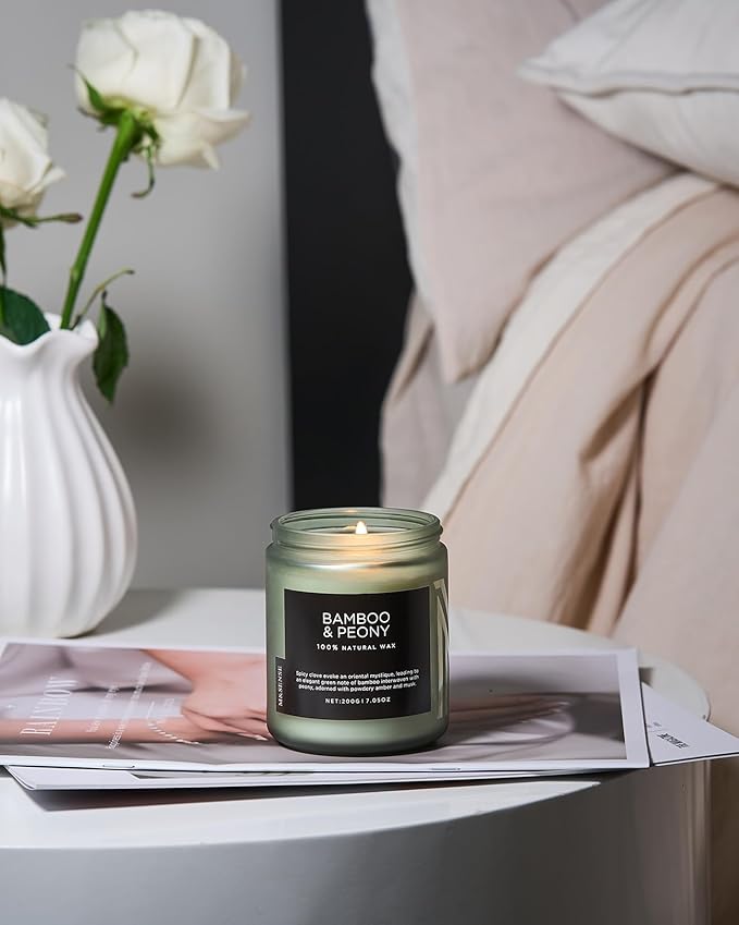 M&SENSE Bamboo Peony Spring Jar Candles for Home Scented Natural Organic Soy Candle Gifts for Women, 7.05oz 50 Hour Hours Burn Fresh Smelling Aromatherapy Gifts for Stress Relief - Bloomnest