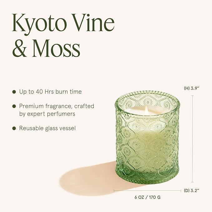 LA JOLIE MUSE Kyoto Vine & Moss Candle - Green Leaves, Tree Moss, Vetiver | 6 oz Natural Soy Wax | 40 Hours Clean Burn | Fresh Scented Candle | Gift-Ready for Hosts & Gatherings - Bloomnest