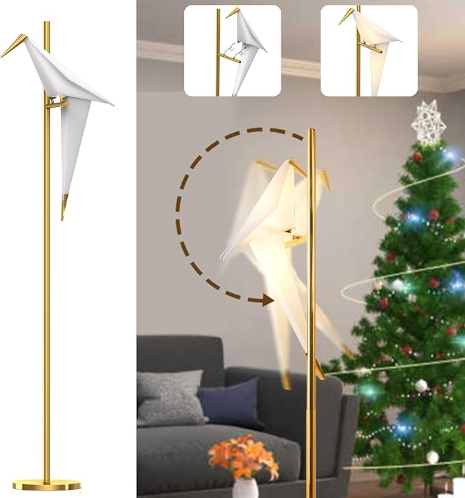 63" Bird Floor Lamp, Modern Gold Origami Bird Lamp Swinging Crane Pendant Light for Bedroom Dining Living Room - Bloomnest